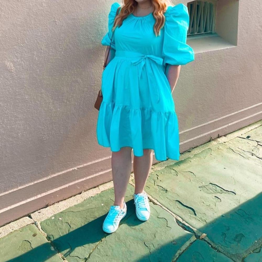 Teal Puff Sleeve Dress